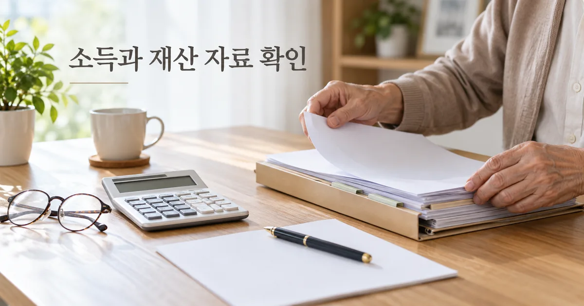 소득과 재산 자료를 정리하는 설명용 장면