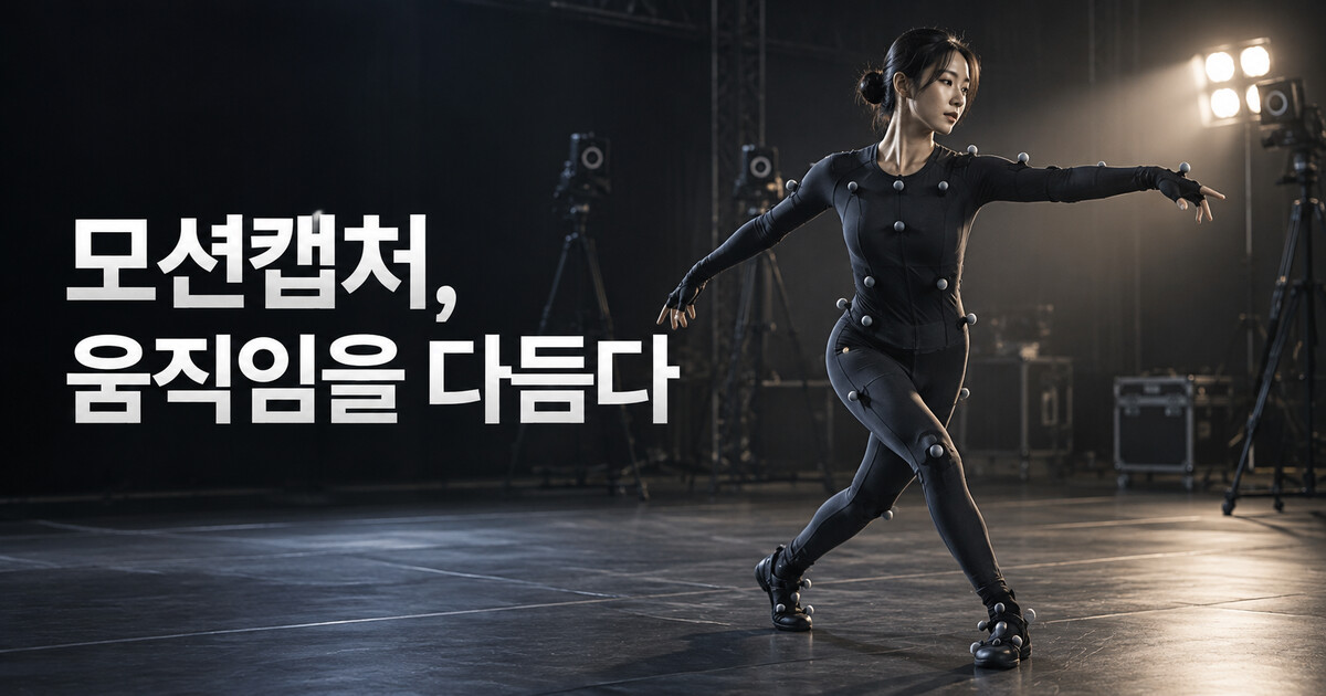 스튜디오에서 움직이는 모션캡처 연기자 — GPT 생성 표지