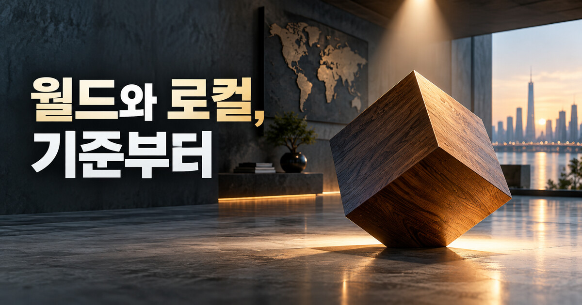 방향 기준을 표현한 기울어진 나무 큐브 — GPT 생성 표지