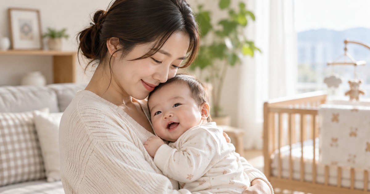 아기를 안고 있는 산모의 설명용 이미지